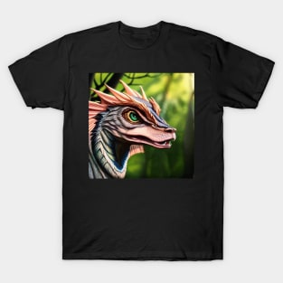 Blue and Pink Scaled Jungle Dragon with Big Eyes T-Shirt